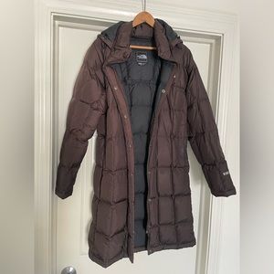Brown North Face quilted down parka